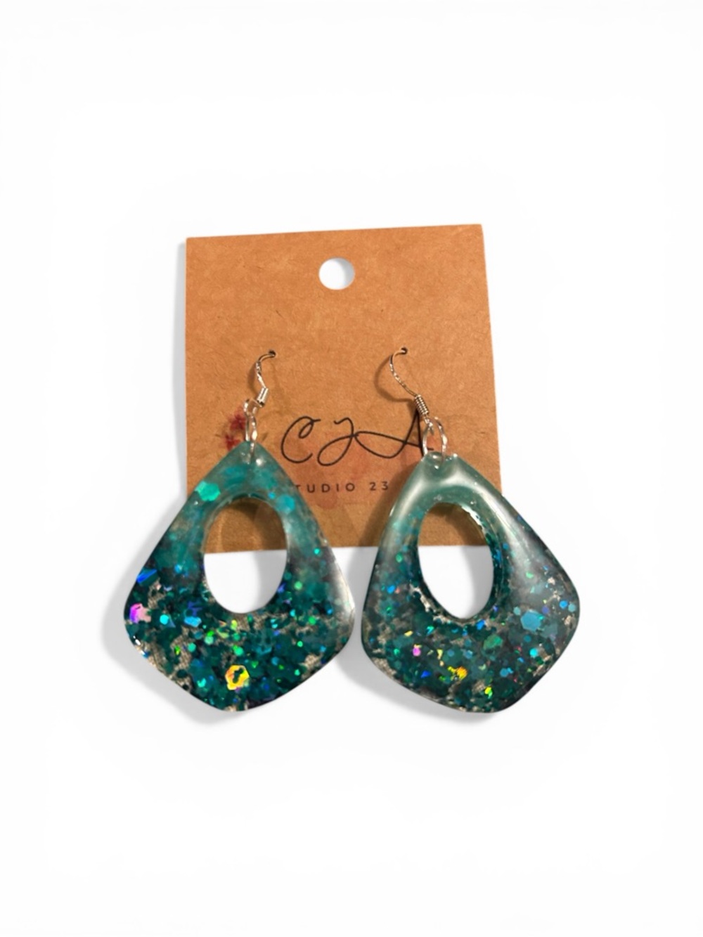 Studio Teal Glitter Resin Teardrop Hoop Earrings